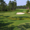 A beautiful view of a green guarded by a heart shaped bunker at Kinderlou Forest Golf Club