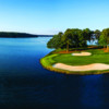 Aerial view of hole #16 at Great Waters Course from Reynolds Lake Oconee