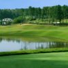 A view of a hole and the clubhouse at Hawks Ridge.