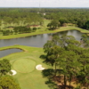 Aerial view of the 18th and 17th holes at Tired Creek Golf Course